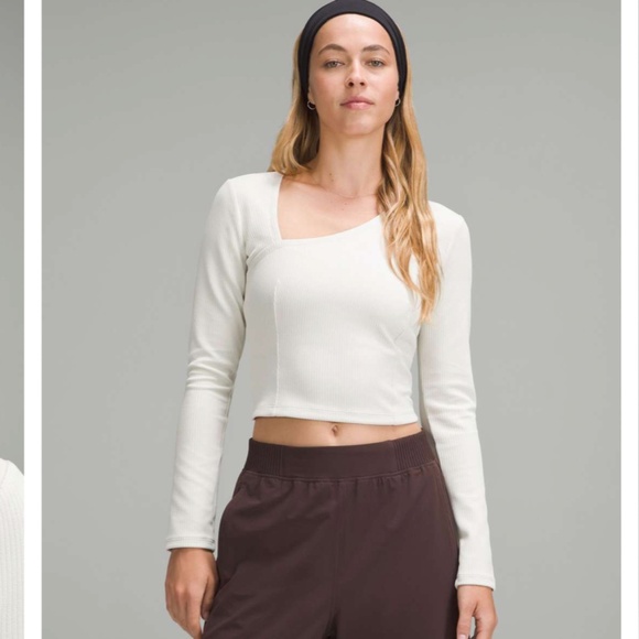 Lululemon Ribbed Softstreme Asymmetrical Long-Sleeve Shirt in Bone - Picture 1 of 8